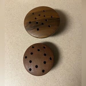 2 x Vintage Wood Mushroom Shaped Flower Frogs Frog